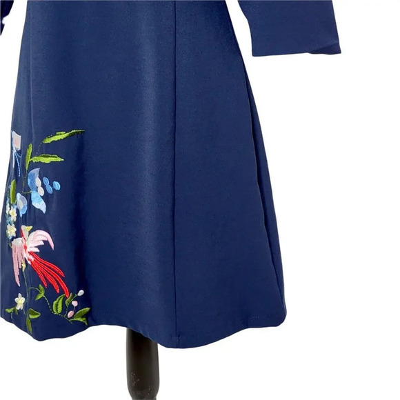 D & R Classic Embroidered Floral Double Collar Dress Women's Plus Size XXL Blue - Picture 16 of 16